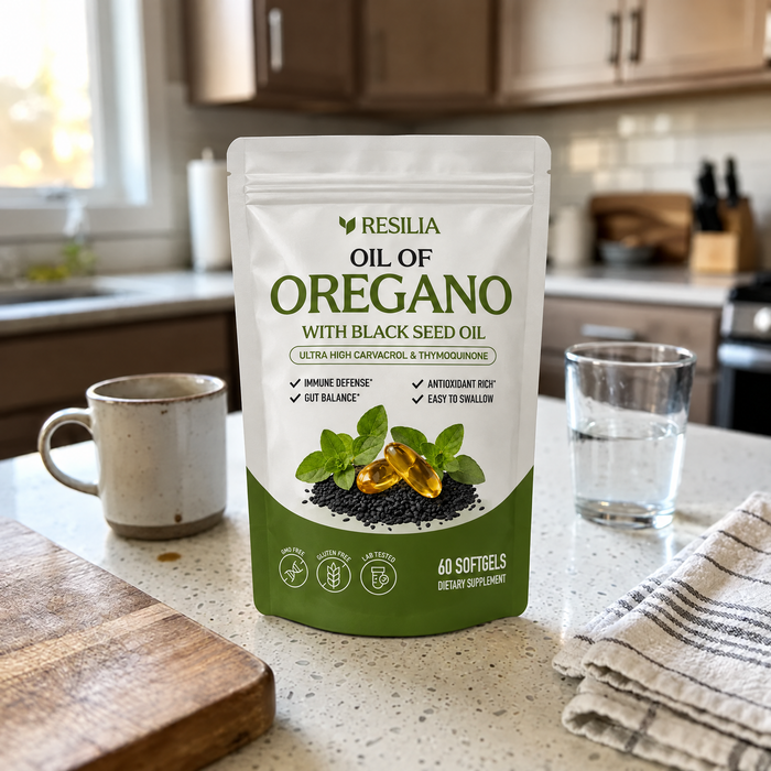 Customer holding the Resilia Oil of Oregano pouch