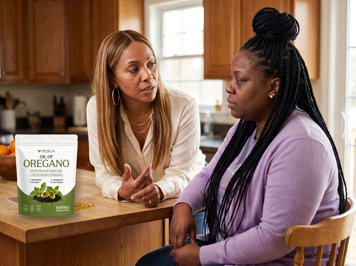 Day three of Elaine's visit. A small pouch on the kitchen counter.
