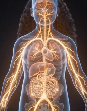 Illustration of the lymphatic system glowing through the body