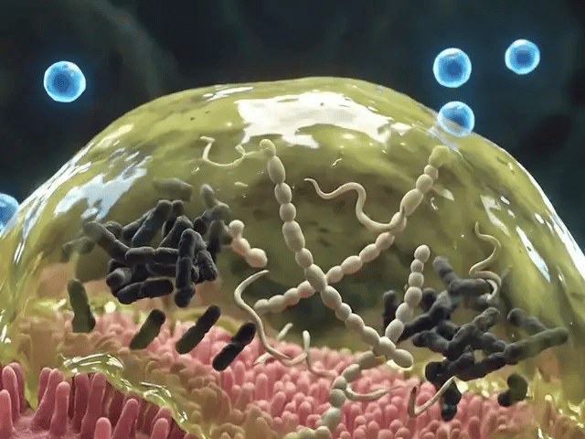 Illustration of a microbial biofilm