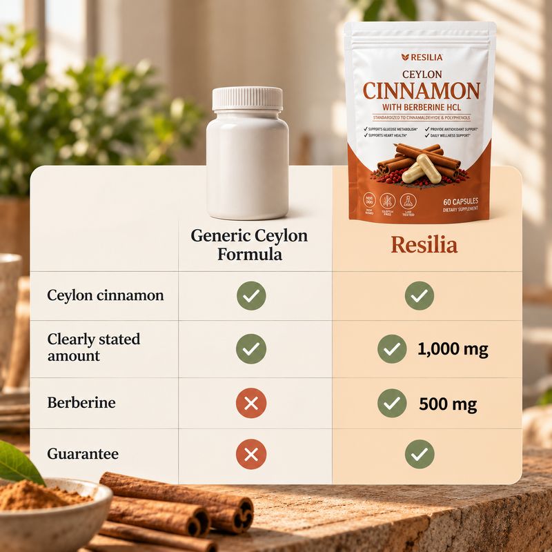 Comparison table: generic Ceylon formula versus Resilia