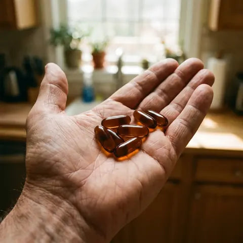 Dark amber aged garlic softgels