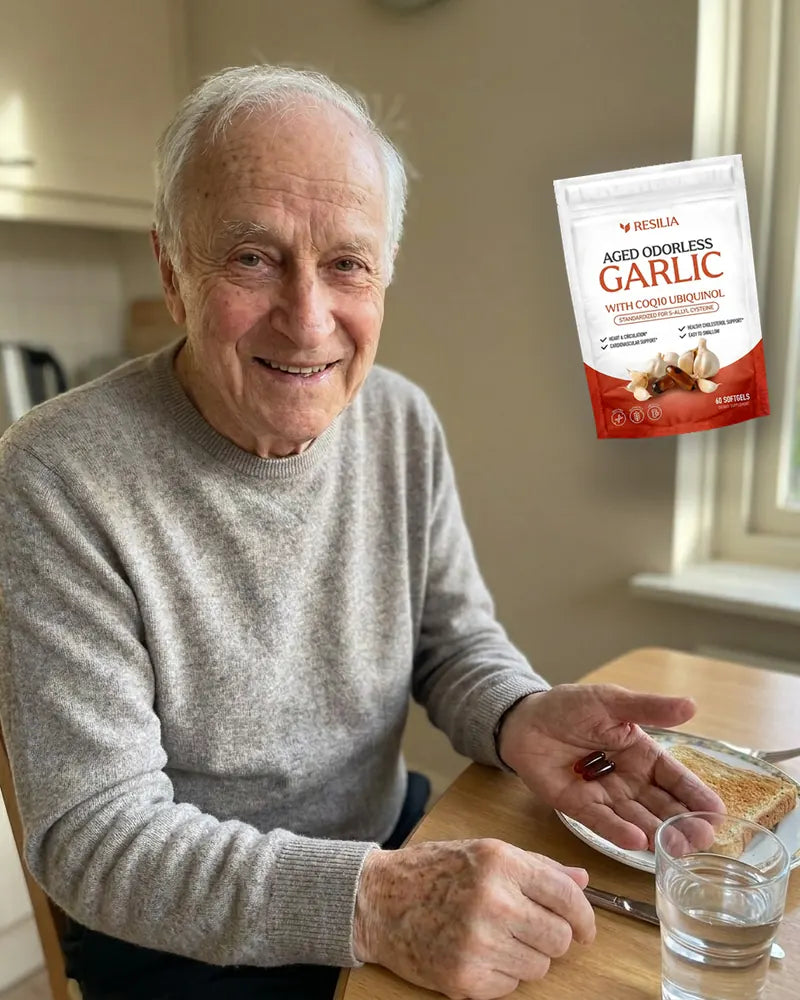 The same older man smiling at his kitchen table in the morning